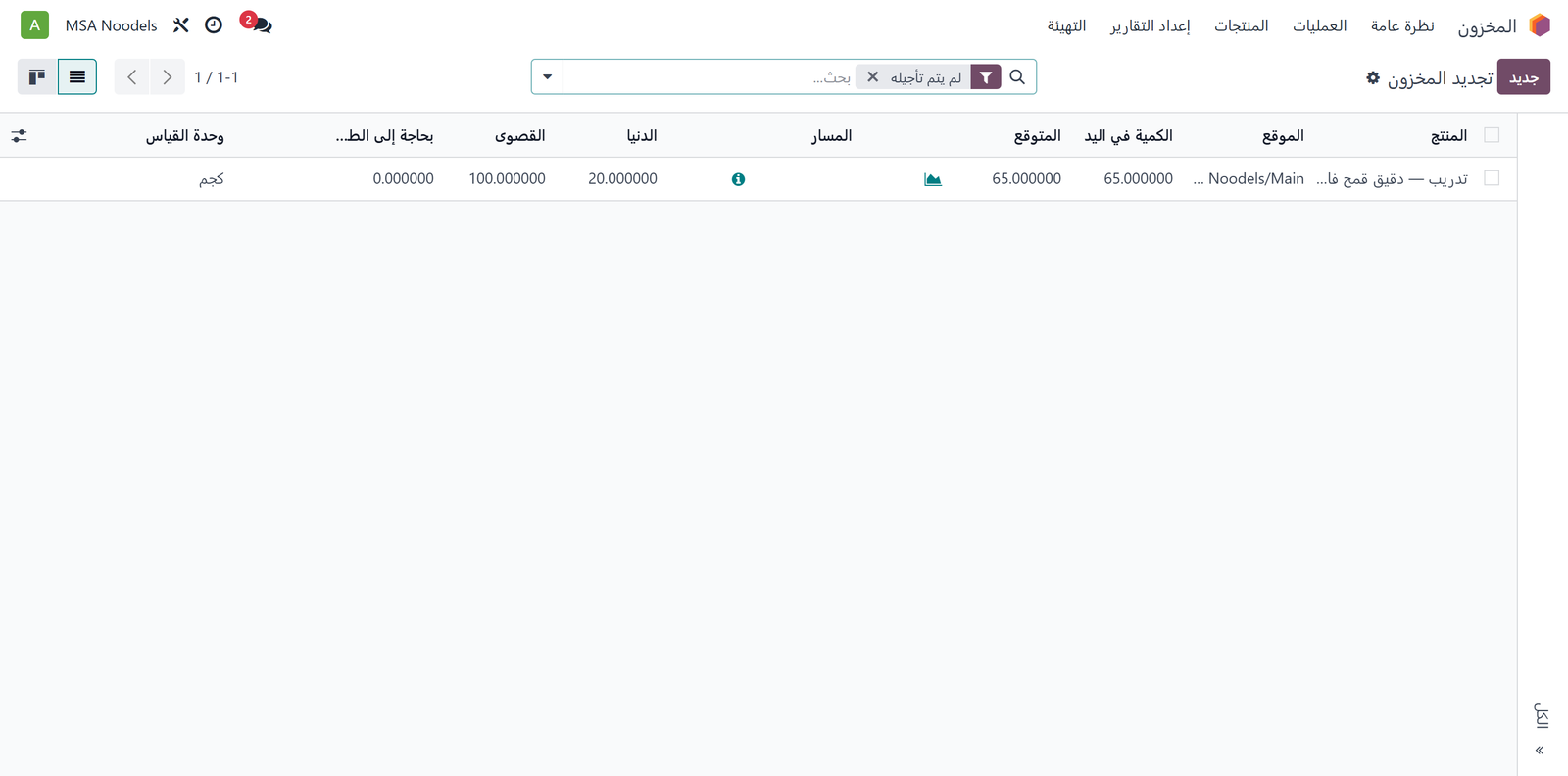 شاشة تجديد المخزون